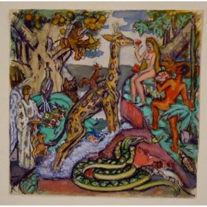 "earthly Paradise" Art Deco Watercolor Circa 1920/30
