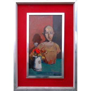 "still Life With Wooden Bust" Signature Not Deciphered Circa 1960