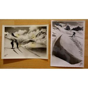 Lot Of 2 Photos "skiers" Alix Bagnéres ..1950
