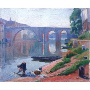 "lavandiere In Villeneuve Sur Lot" Circa 1920, Monogram Lr