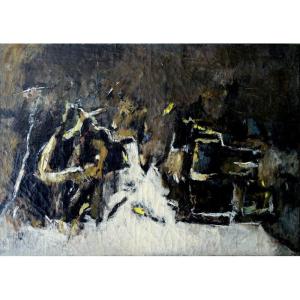 "brown And White Abstraction" Batta Mihailovitch (serbian) ..1958