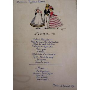 "baptism Menu" Watercolor By Gustave Alaux ....1920