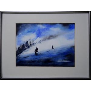 "the Skiers" Watercolor By L.durot-ratovoarison