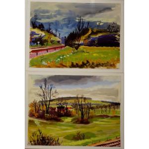 2 "landscapes" Achères, Chanteloup, Conflans ..g.genot 1955