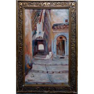 "small Street In Algiers. Signature Not Deciphered...circa 1900/1920"
