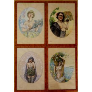 "the Four Erotic Seasons" Watercolors By Jean Reme Circa 1920/30