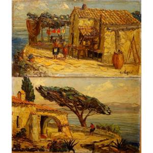 2 Landscapes “edge Of The Mediterranean” Louis Vigon ..1950/60