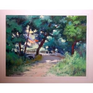 "bridge Over The Bave" By Gaston Belmon...saint Céré ..lot 