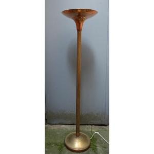 "art Deco Floor Lamp" In Copper-plated Brass 