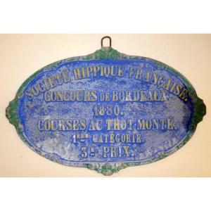 Plaque "horse Racing Competition (mounted Trot)" Bordeaux 1880