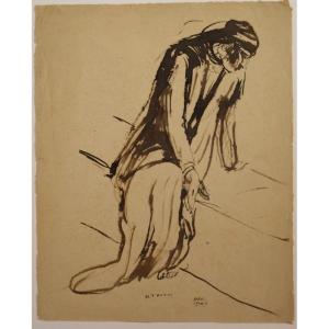"seated Egyptian Woman" Ink By H. Thomas ...1909