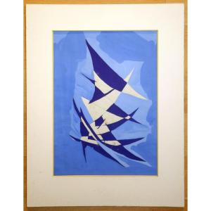 "abstraction" Gouache By André Sorbets Circa 1950/60