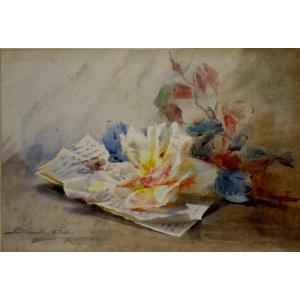 "the Rose And The Letter" Watercolor By Blanche Odin