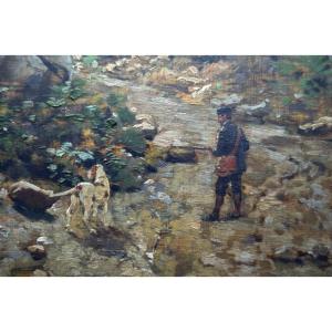 "hunter And His Dog" By P. Leyendecker Circa 1880