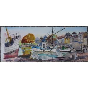 "port Of The Atlantic" By Jean Hourregue Circa 1960