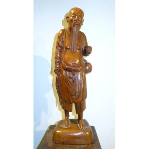 "the Chinese Fisherman" Carved Wood .....china Circa 1950