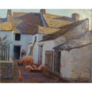 "farmer And Pigs" Alfred Andrieux 1930