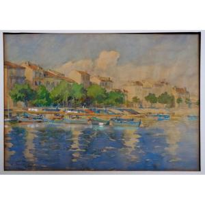 "golfe Juan".....aquarelle Maurice Quenioux ....1908