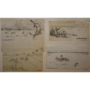 4 "hunting" By Alfred Andrieux
