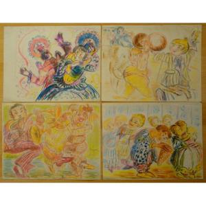 "circus" 4 Color Drawing ..1950