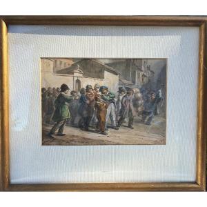 "school Exit" By Léon Soulie ...1850