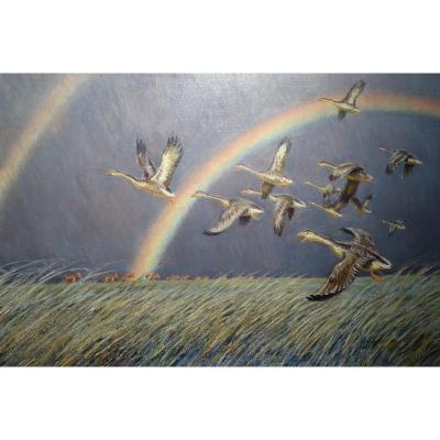 "La Briére" Grand Tableau par A. ANDRIEUX vers 1930