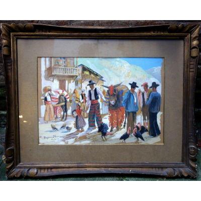"Jour de Marché en ANDORRE " par R. TOURNON vers 1940