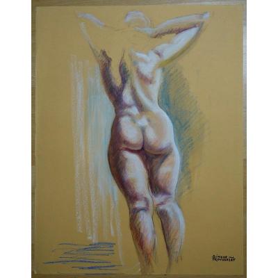 "naked Woman From The Back" Pastel By Simone Rousselet Circa 1960