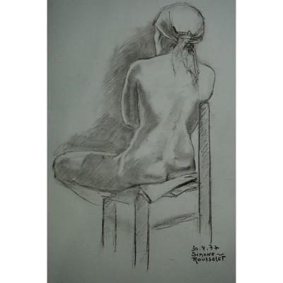 "nude, Assise De Dos" By Simone Rousselet ... 1977