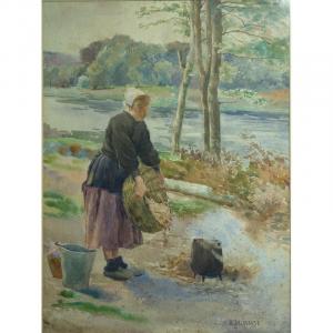 "bretonne Starting A Fire" By Auguste Delecluse Circa 1900