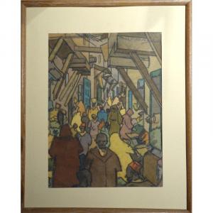 "Rue Animée a FEZ" par CRETOT-DUVAL..Maroc 1947