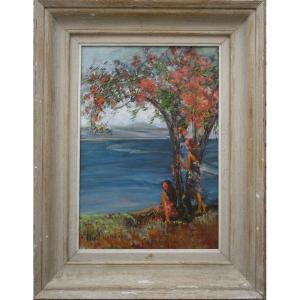 "tahitian Women Under The Flamboyant" Unread Signature...1955