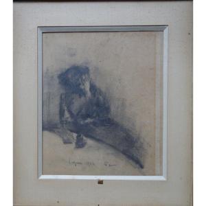 "FEMME ASSISE "Dessin de Pierre LAPRADE...PARIS 1904