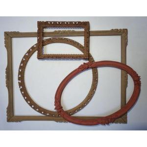 Lot Of 4 "small Frames" In Carved Wood Circa 1930