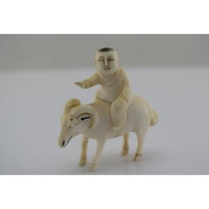 Ancient Ivory Netsuke – The Child On A Ram