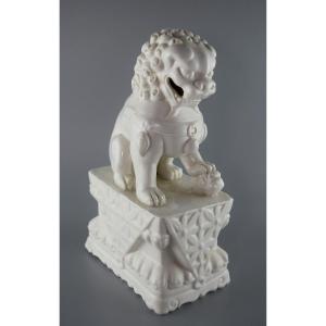 Statuette Of Imperial Guardian Lion, White Porcelain From Dehua