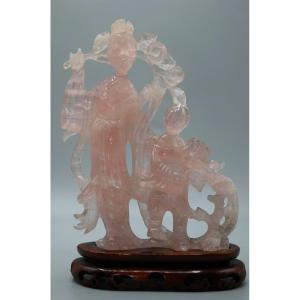 Statue Of A Young Woman And Child In Rose Quartz: A Masterpiece Of Serenity