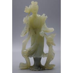 Statue Of Lady With Flower In Jade From XIuyan, C. 1950