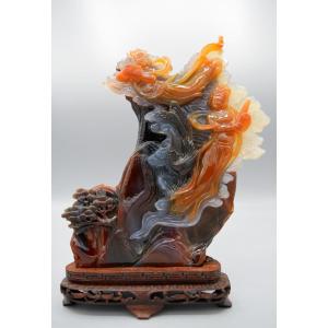 Polychrome Agate Statue On A Sculpted Base