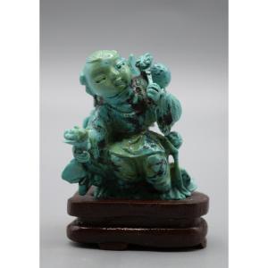 Child With Peonies In Chinese Turquoise, Circa 1900