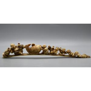 Okimono With The Seven Karako And The Carp, Japan, 19th Century