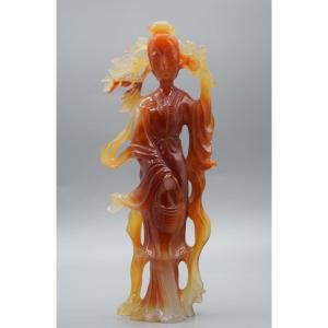 Carnelian Agate Figurine Of A Lady With A Basket, Qing Dynasty / Republic