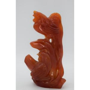 Chinese Carnelian Sculpture: Pair Of Roosters