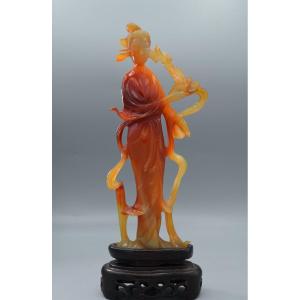 Carved Carnelian Statue Of The Celestial Lady (c. 1920-1960)
