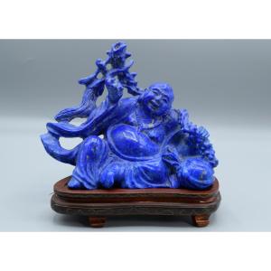 Laughing Buddha Statuette In Lapis Lazuli - Late Qing Dynasty / Early 20th Century