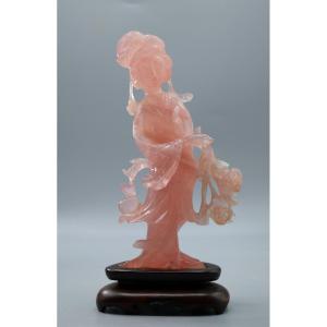 Sculpted Rose Quartz Divinity Statue - China, Mid-20th Century