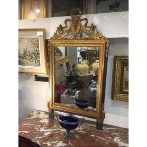 Louis XVI Gilded And Rechampi Wood Mirror, 18th Century 