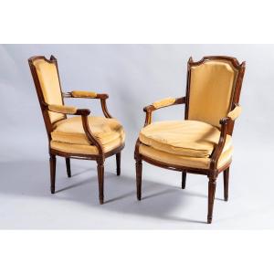 Pair Of Louis XV Period Walnut Armchairs 
