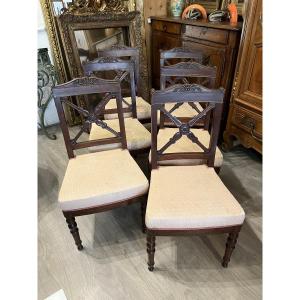 Set Of 6 Charles X Mahogany Chairs Stamped Jeanselme