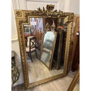 Large Louis XVI Style Gilded Wood Mirror, 19th Century